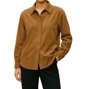 LIZ CLAIBORNE Suede Button Down Shirt Jacket Nutmeg Brown Western NWOT M